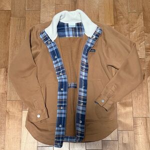 Columbia Tan Jacket with Blue Plaid Lining